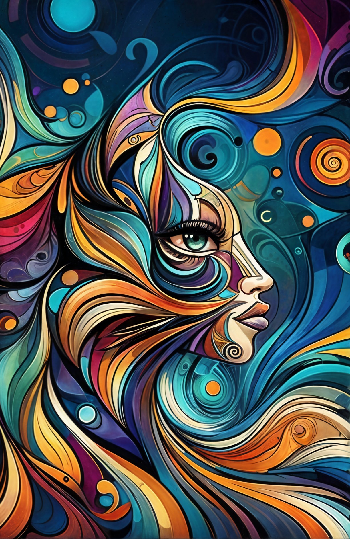Abstract Portrait of a Woman with Colorful Patterns