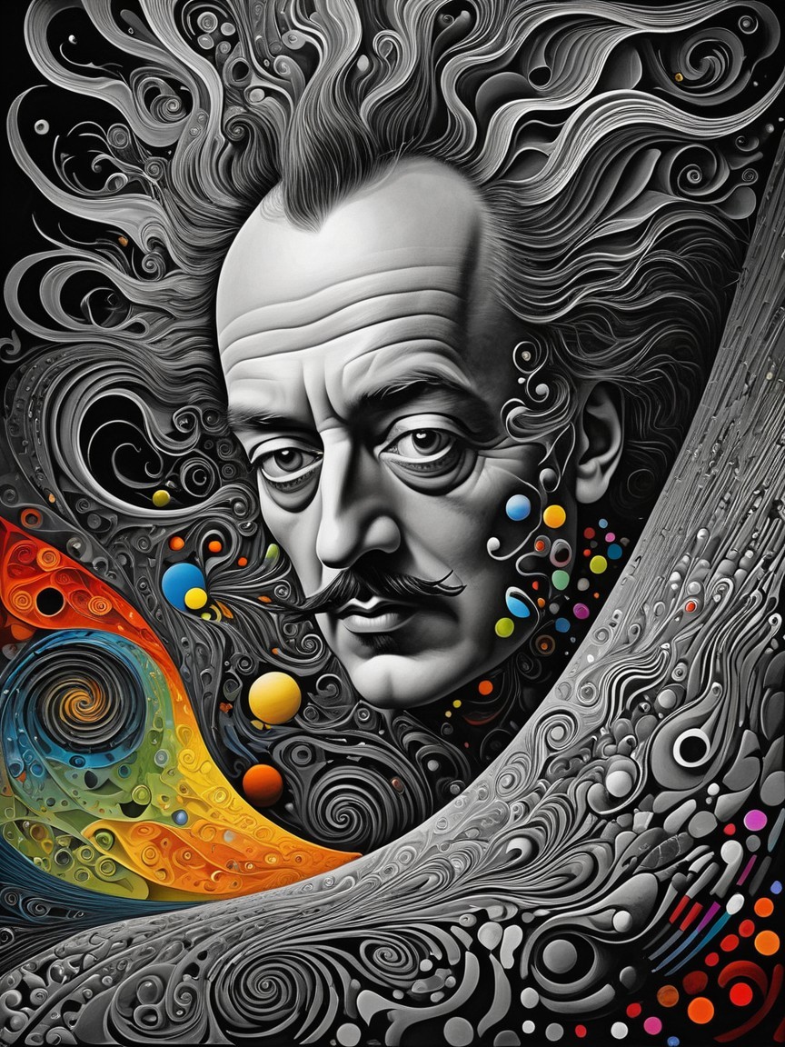 Stylized Man in Colorful Cosmic Background Artwork