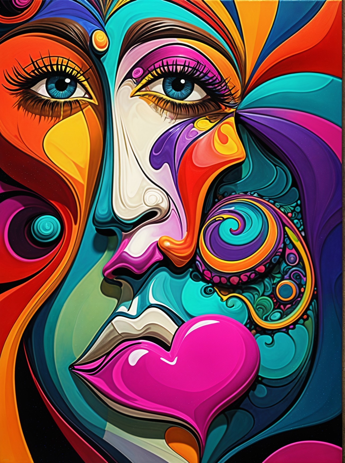 Vibrant Abstract Face with Swirling Colors and Patterns