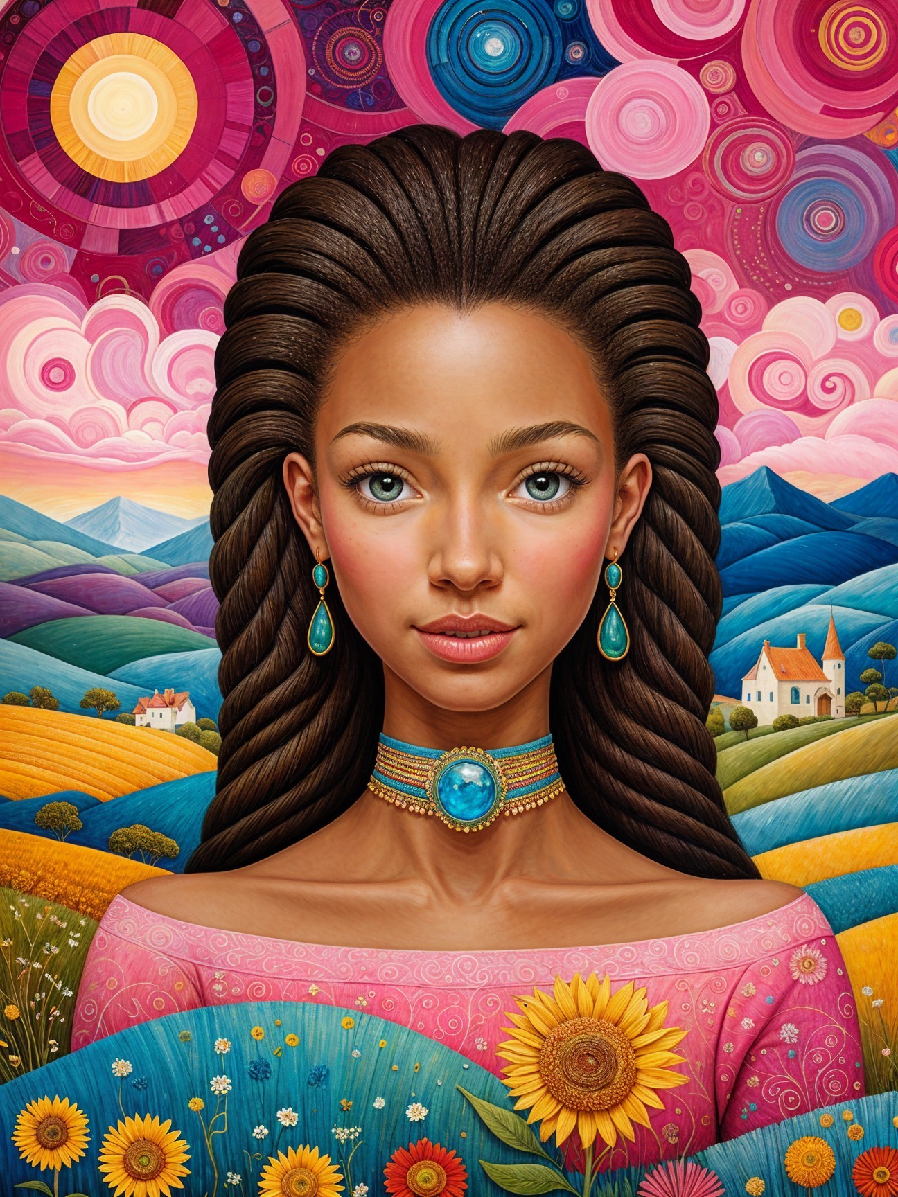 Young Woman in Pink Dress with Turquoise Jewelry