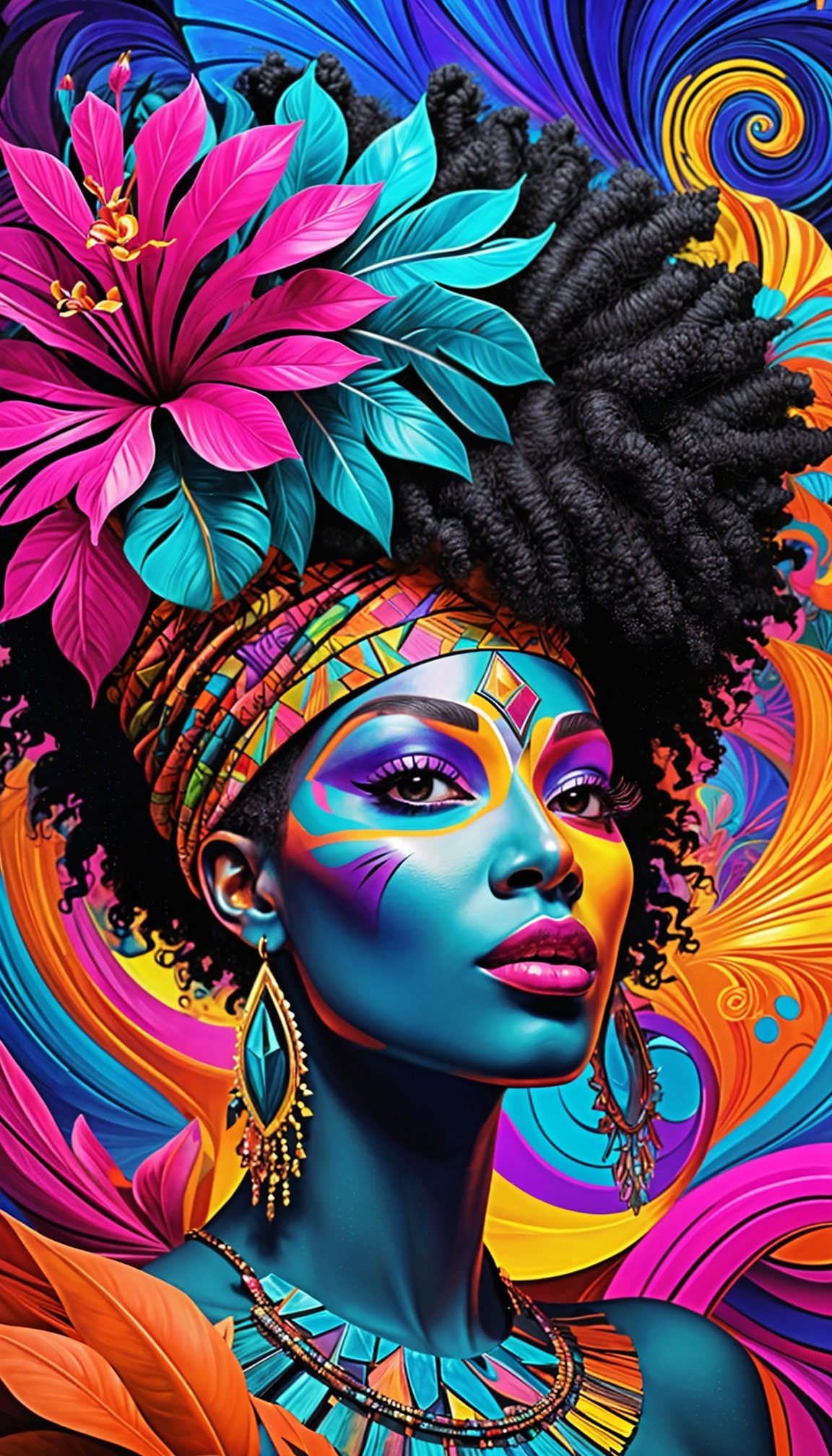 Vibrant Blue-Skinned Woman with Intricate Face Paint
