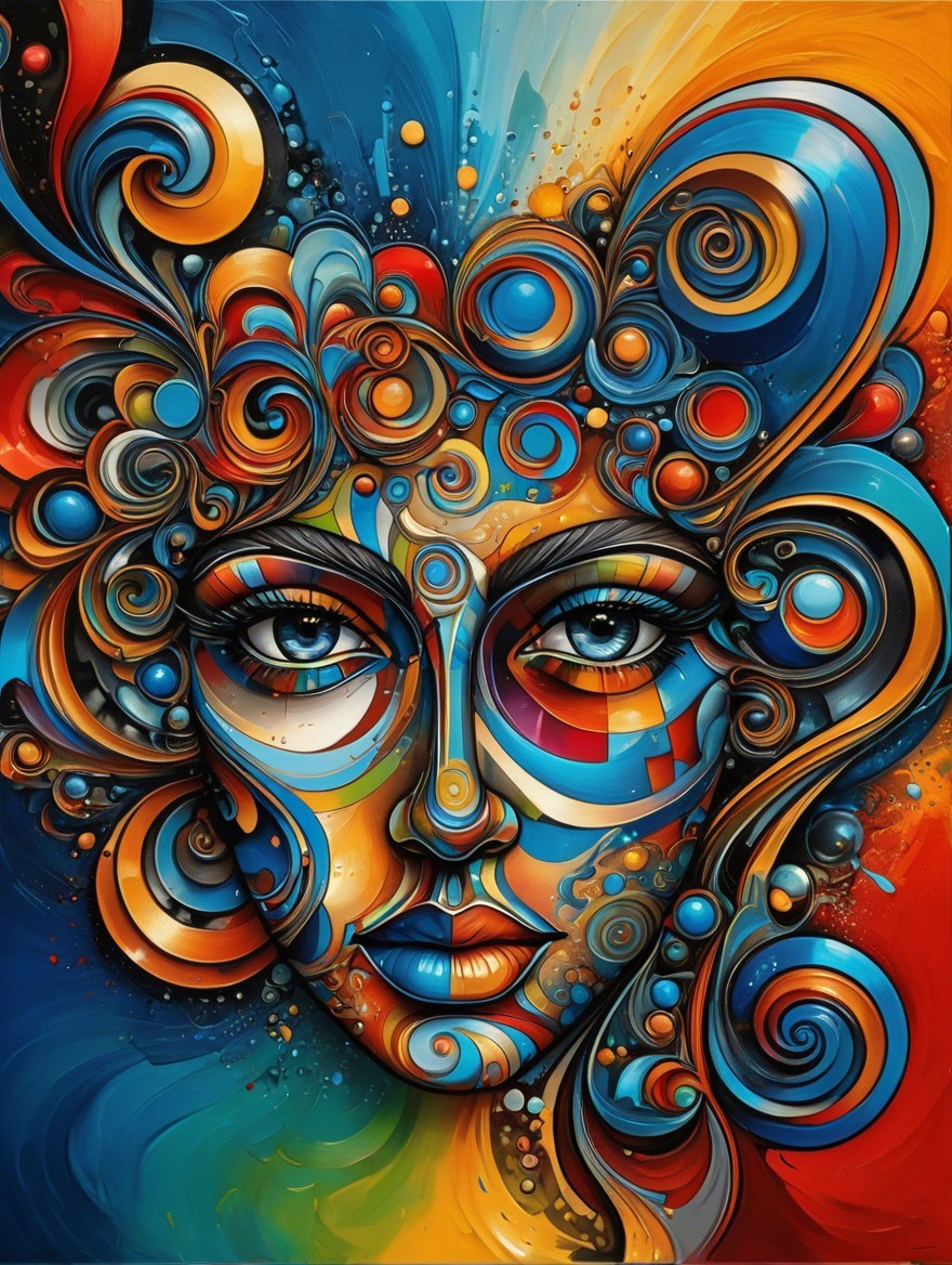 Vibrant Stylized Face with Bold Colors and Patterns