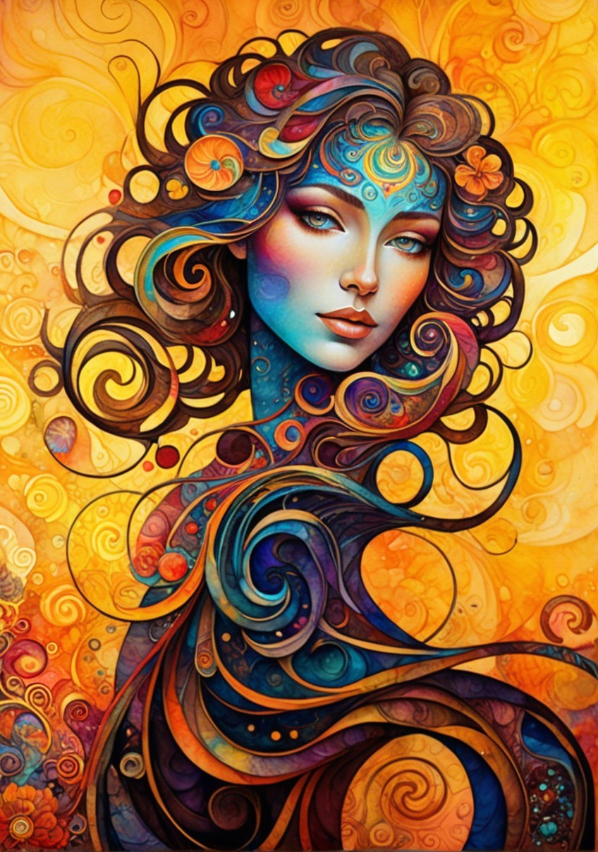 Vibrant Artwork of a Stylized Woman with Colorful Hair