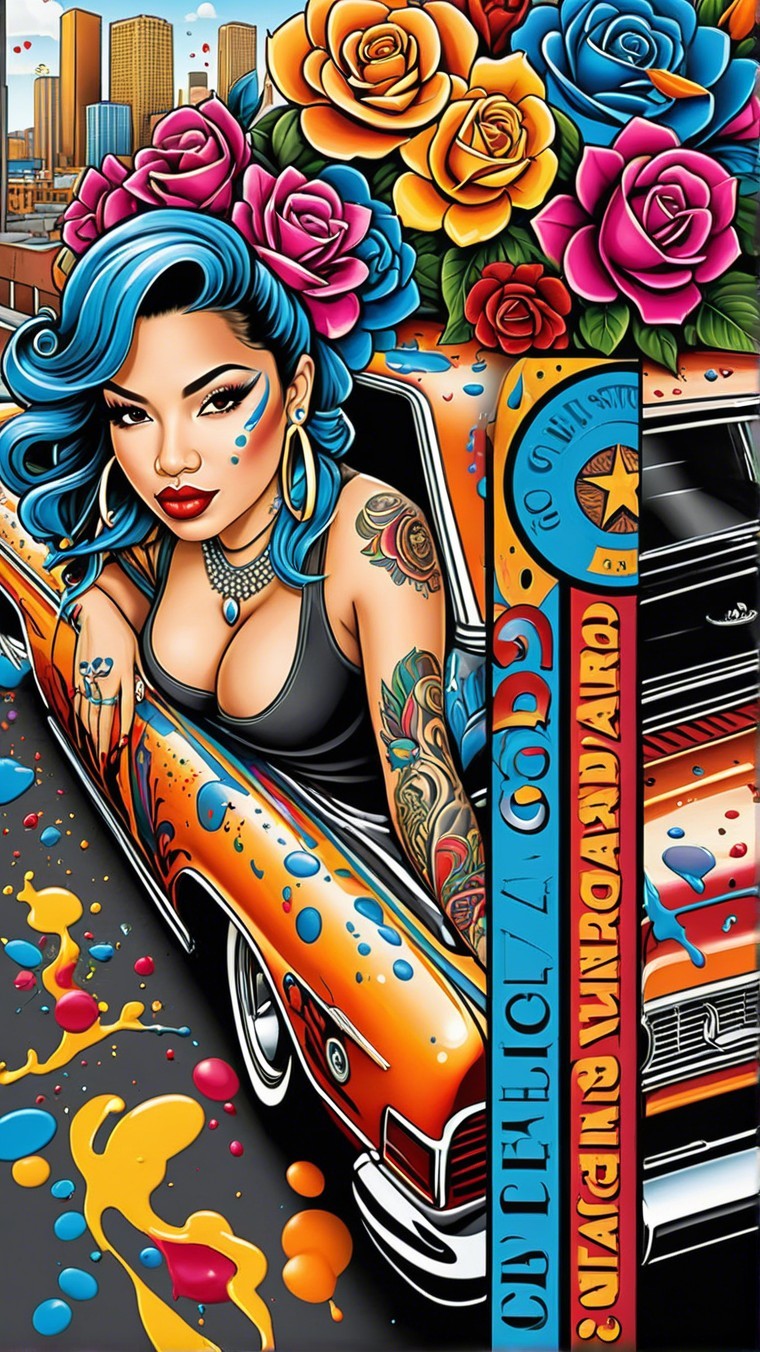 Vibrant Illustration of Woman in Vintage Car