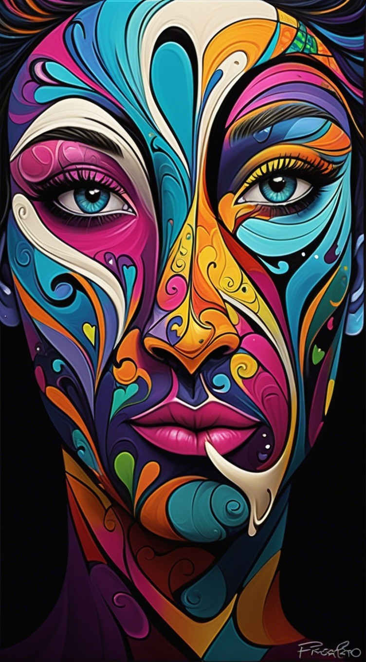 Close-Up of a Colorful Face with Intricate Patterns