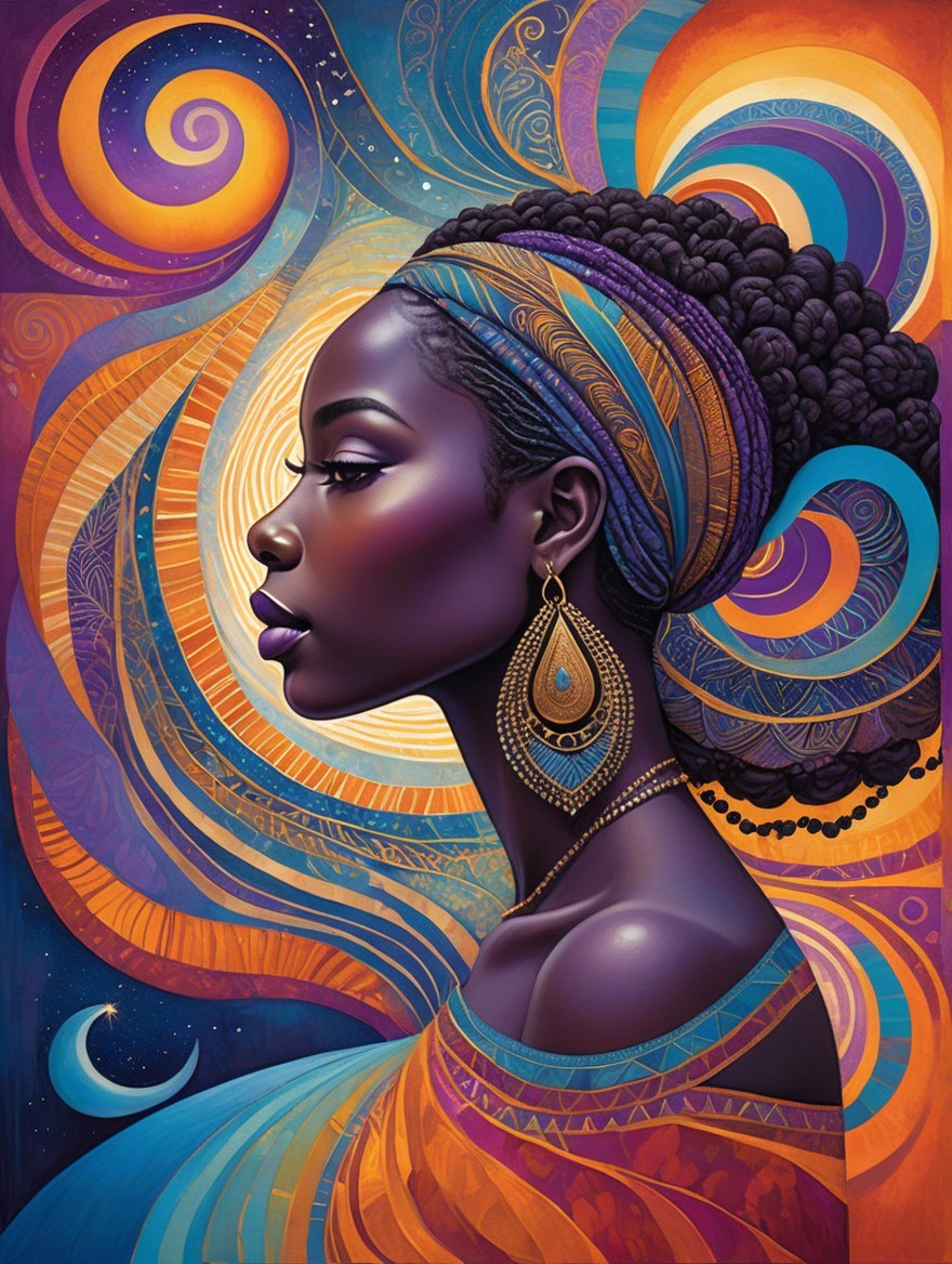 Profile of a Woman with Cosmic Color Swirls