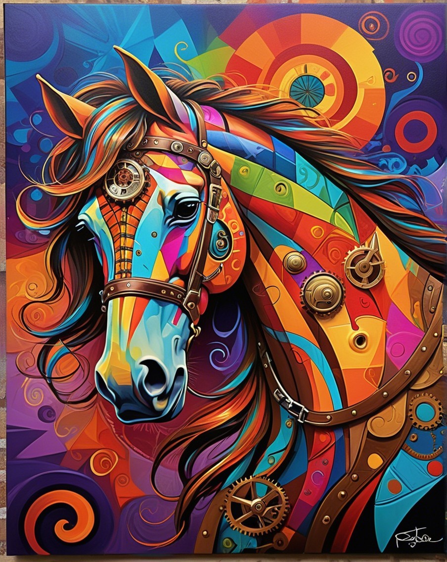 Vibrant Stylized Horse Head with Colorful Patterns