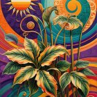 Vibrant Landscape with Flowers, Butterfly, and Skyscrapers