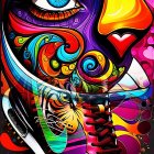 Abstract Portrait of Intertwined Faces in Vibrant Colors