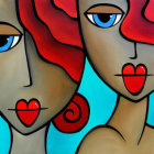 Vibrant Abstract Composition with Cityscape and Faces