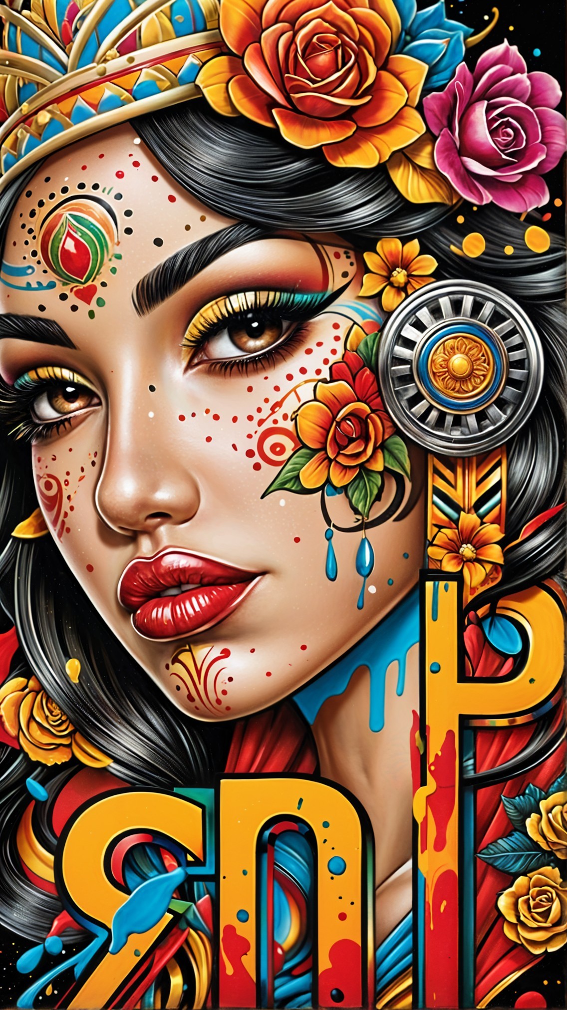 Vibrant Artistic Portrayal of a Woman with Flowers