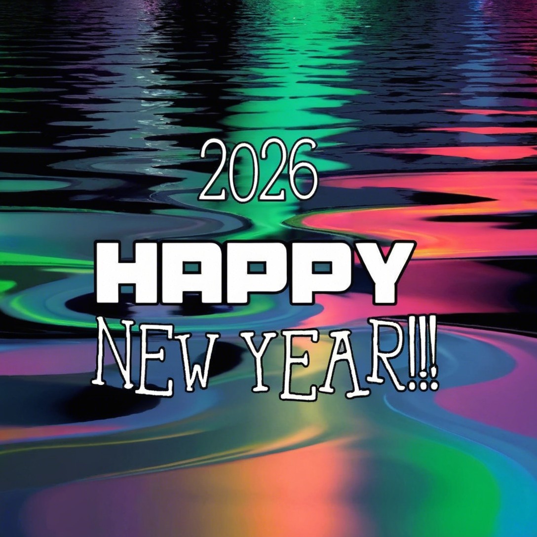Vibrant Digital Landscape with New Year Text Elements