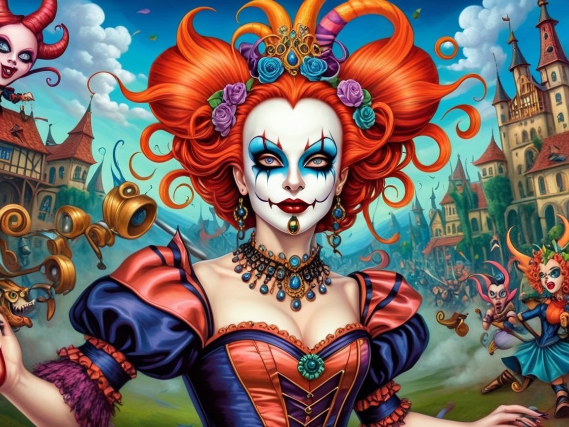 Vibrant Character with Colorful Hair and Whimsical Dress