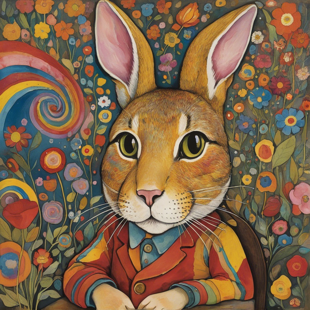 Whimsical Illustration of a Rabbit in Striped Suit