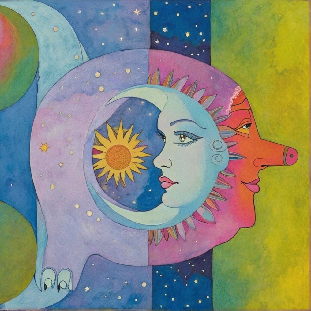 Colorful Whimsical Representation of Celestial Bodies