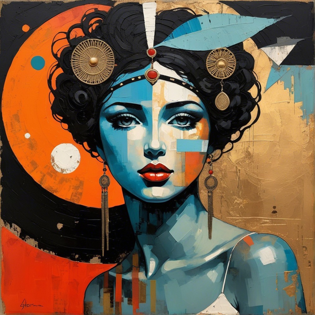 Striking Woman with Bold Colors and Geometric Patterns