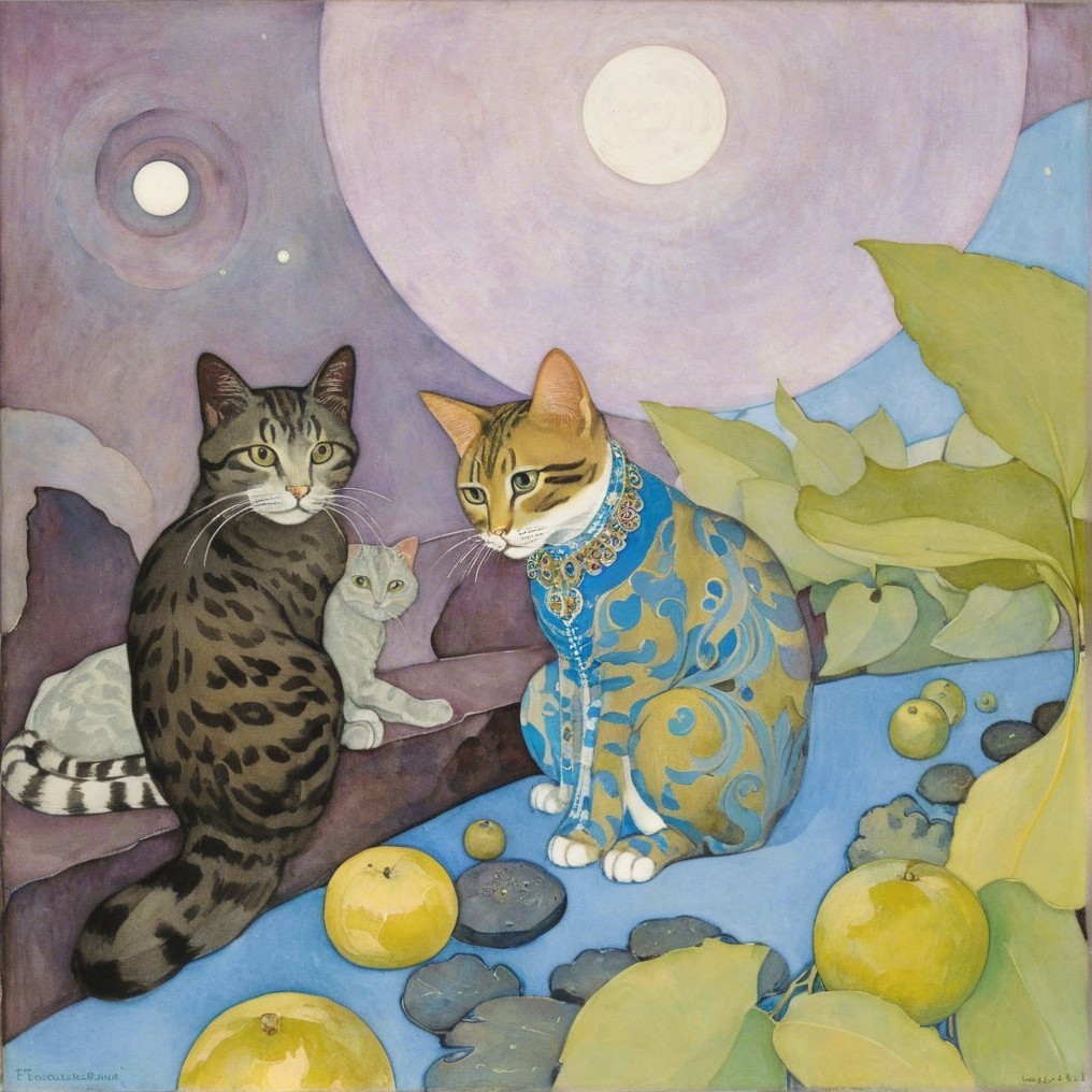 Whimsical Scene of Cats Amidst Colorful Nature