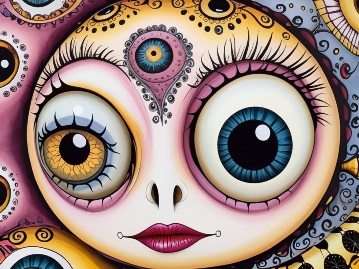 Surreal Character with Oversized Eyes and Patterns