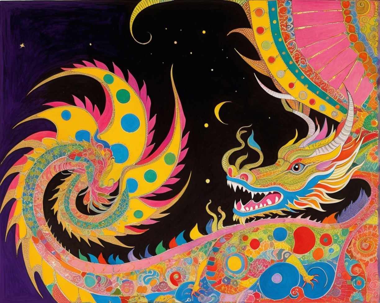 Vibrant Fantasy Art of a Colorful Dragon Illustration