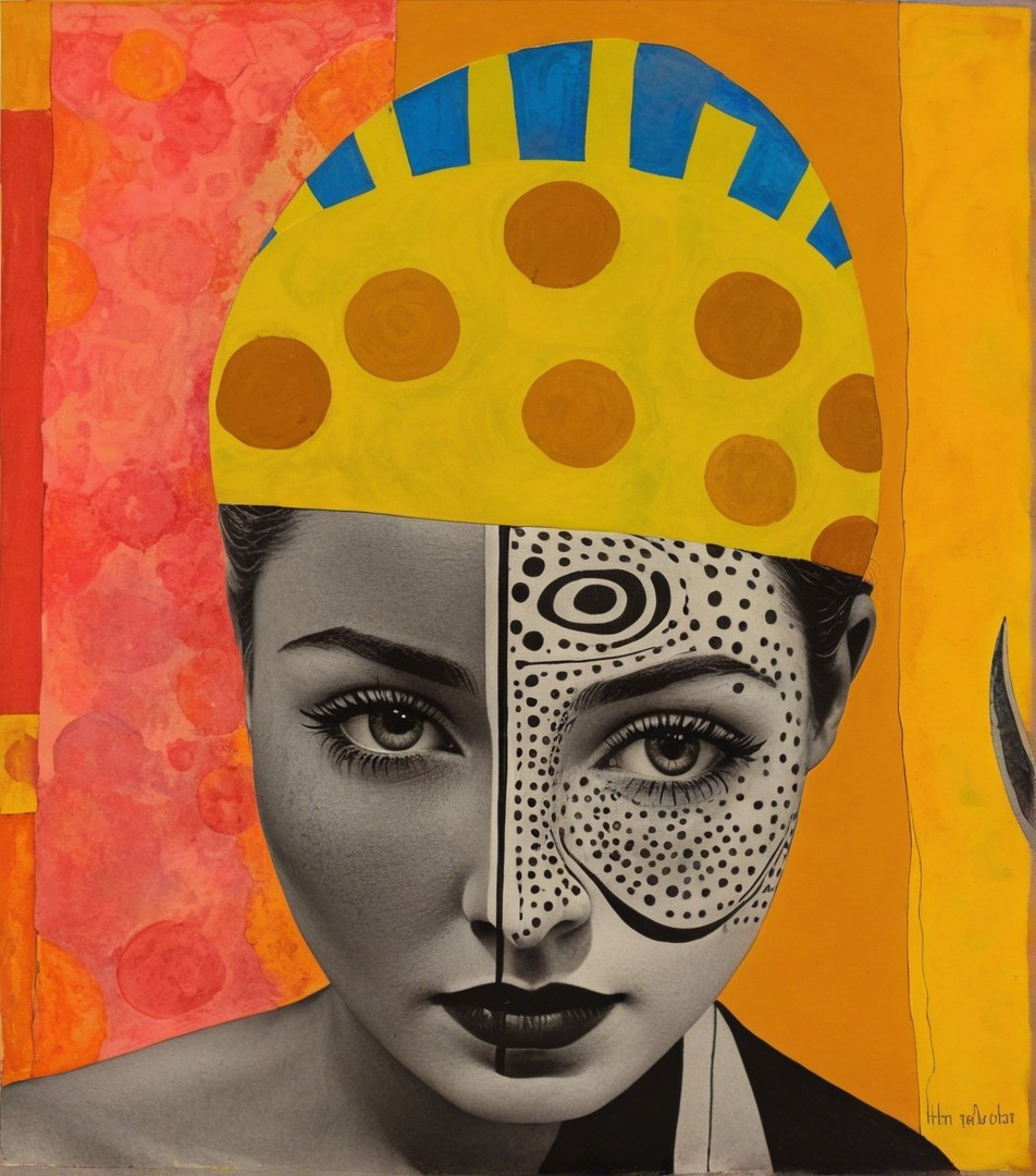 Portrait of a Woman with Dual Color Themes and Patterns