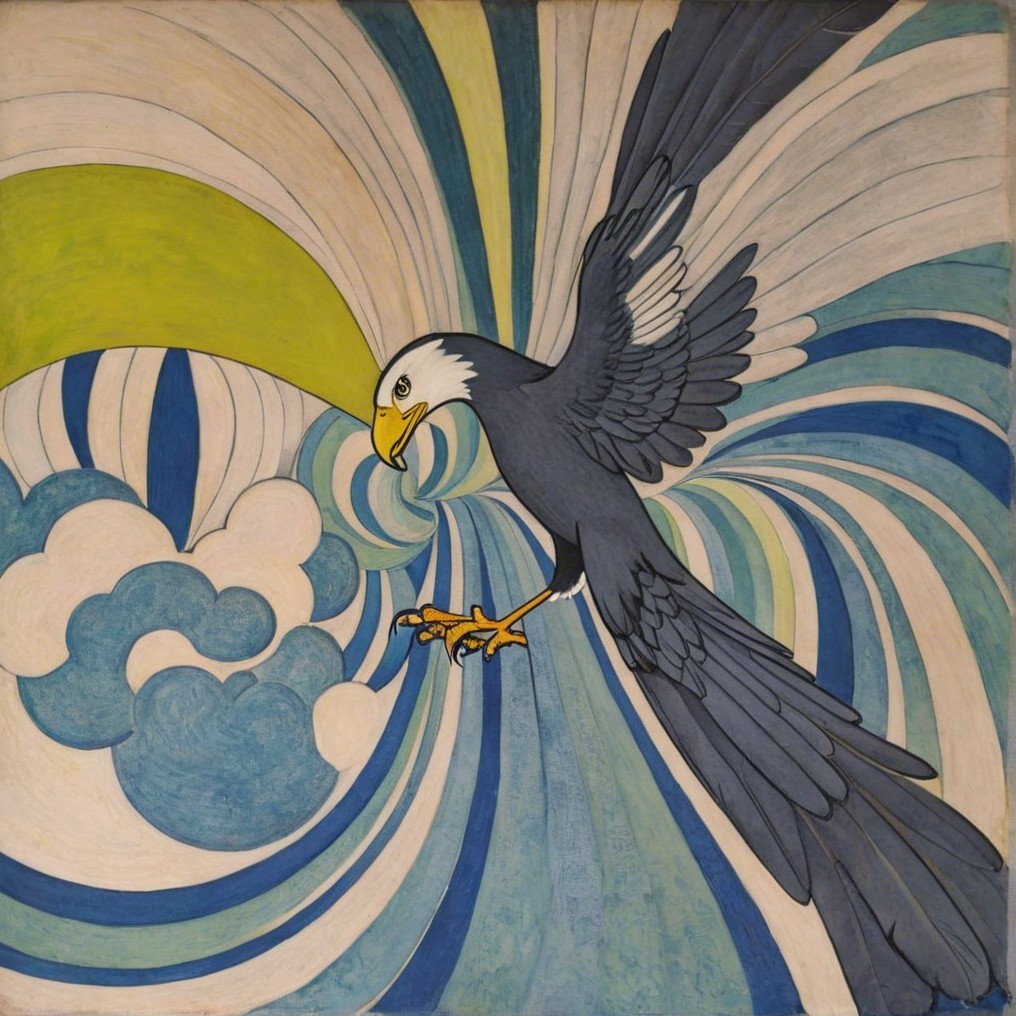 Stylized Eagle Against Vibrant Blue and Green Background