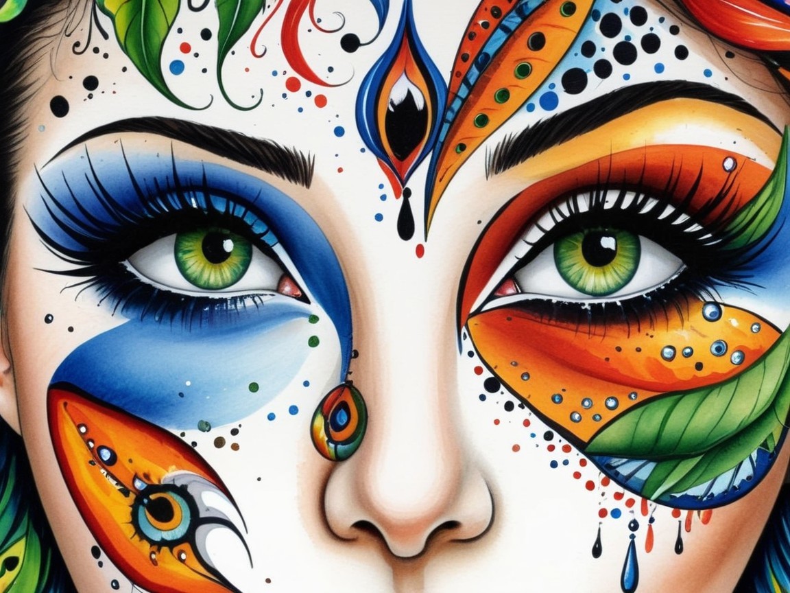 Close-Up of Vibrant Face Paint with Nature Patterns