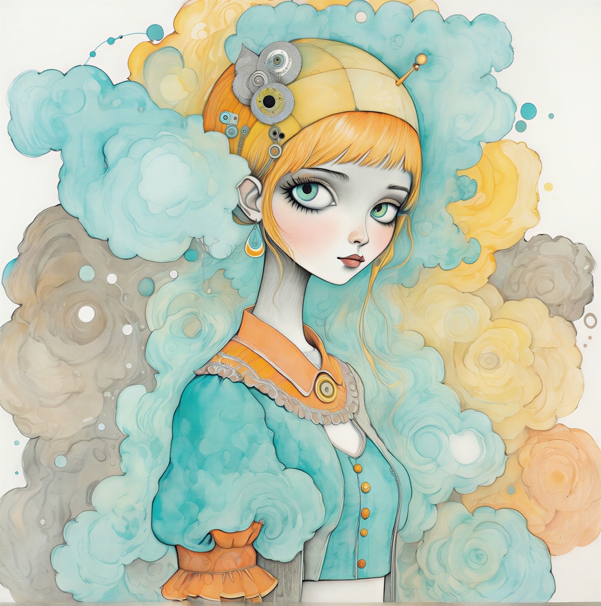 Watercolor Portrait of a Young Woman with Unique Features