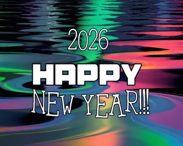 Vibrant Digital Landscape with New Year Text Elements