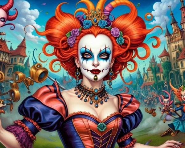 Vibrant Character with Colorful Hair and Whimsical Dress