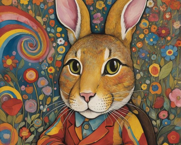 Whimsical Illustration of a Rabbit in Striped Suit