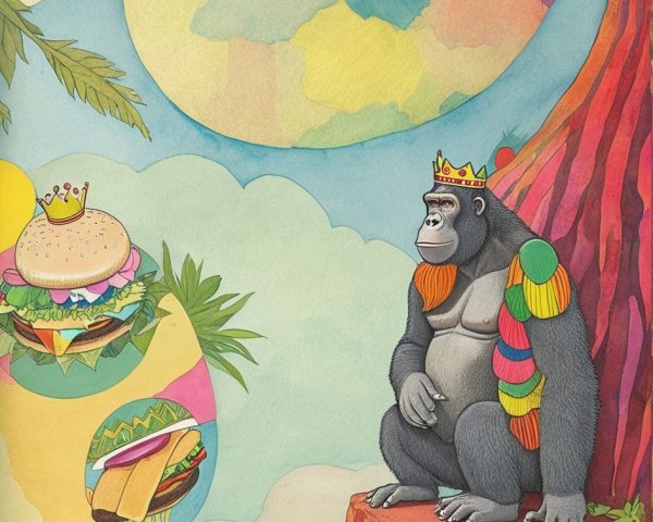 Gorilla King in Jungle with Floating Food Island