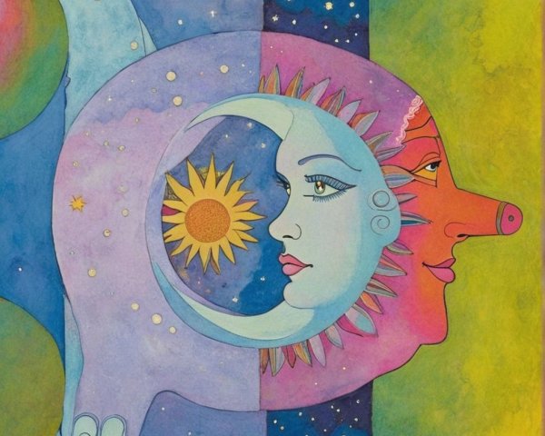 Colorful Whimsical Representation of Celestial Bodies