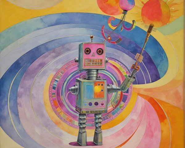 Colorful Robot in Vibrant, Whimsical Background