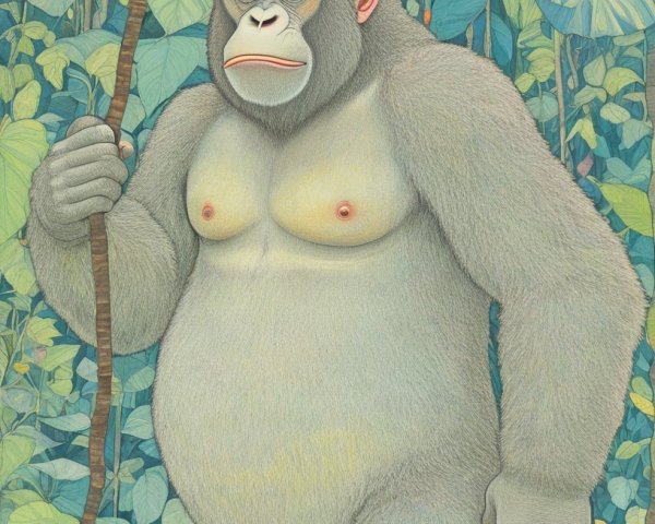 Full-body cartoon of a female silverback gorilla in jungle