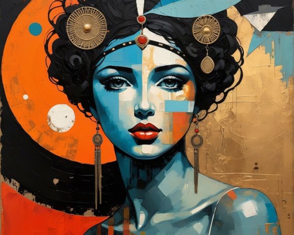 Striking Woman with Bold Colors and Geometric Patterns