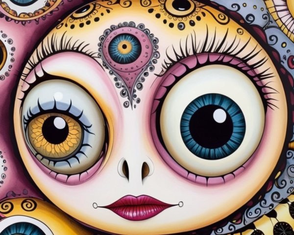 Surreal Character with Oversized Eyes and Patterns