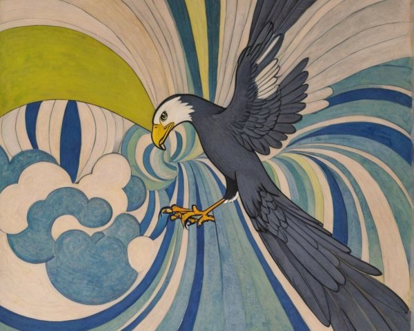 Stylized Eagle Against Vibrant Blue and Green Background