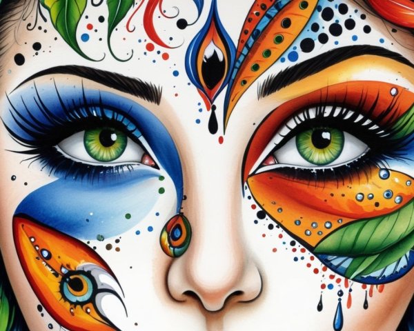 Close-Up of Vibrant Face Paint with Nature Patterns