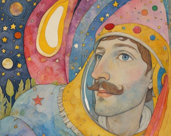 Whimsical Astronaut Illustration in Colorful Space Suit