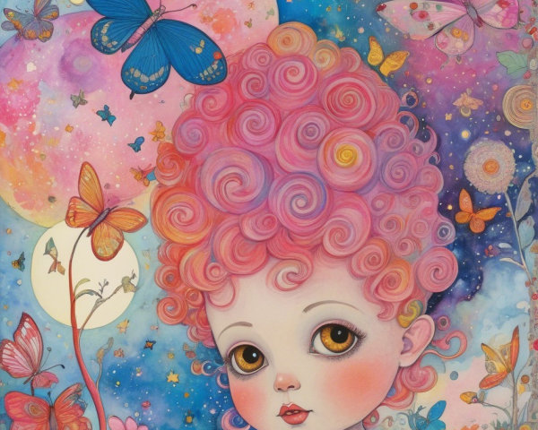 Psychedelic Cartoon Girl in a Whimsical World