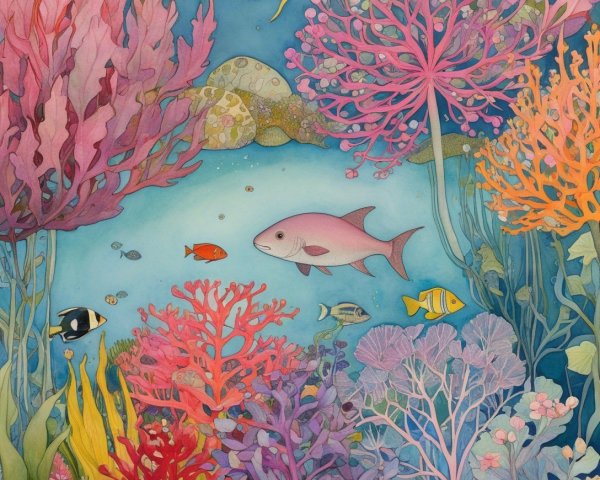 Underwater Scene with Colorful Coral and Fish