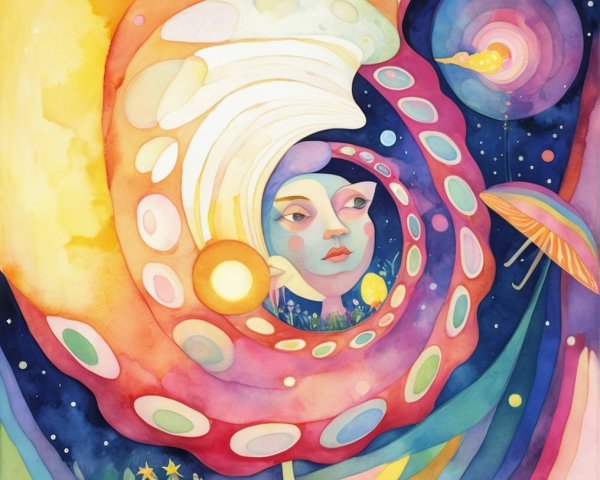 Vibrant Dreamlike Landscape with Celestial Elements