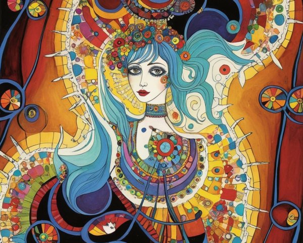 Psychedelic Painting of Woman with Colorful Costume
