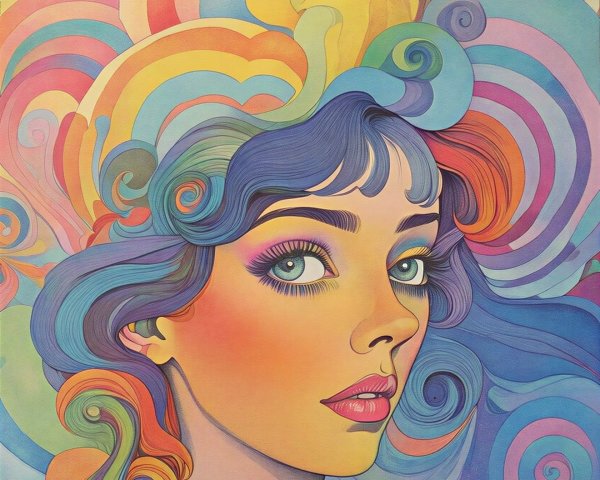 Digital Artwork of Woman with Rainbow Hair and Makeup
