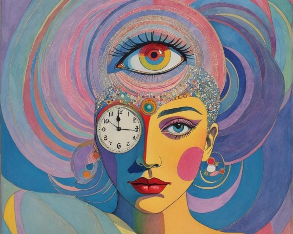 Colorful Portrait of a Woman with Surreal Elements
