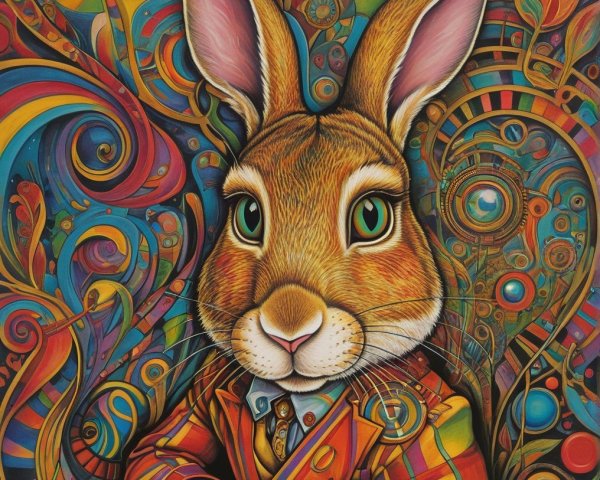 Whimsical Illustration of Colorful Rabbit in Suit