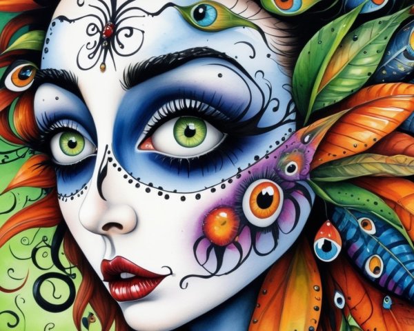 Colorful Portrait of a Woman with Fantasy Elements