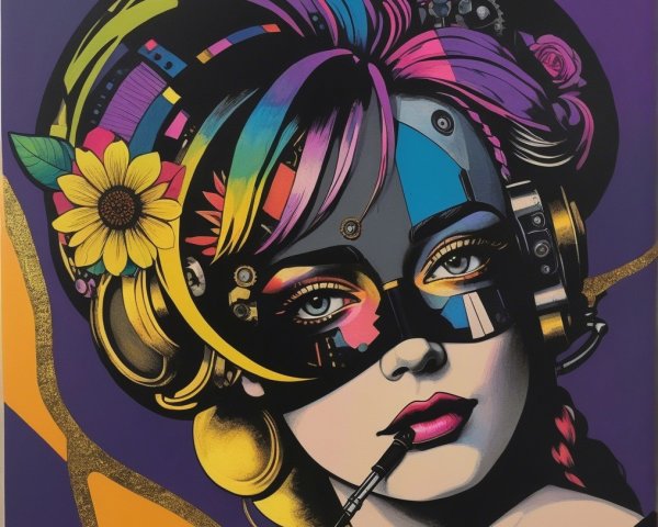 Vibrant Portrait of a Woman with Futuristic Elements