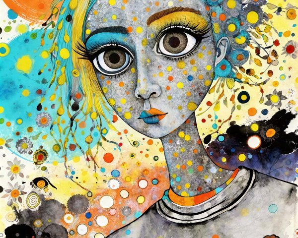 Whimsical Pop Art Painting of a Colorful Woman