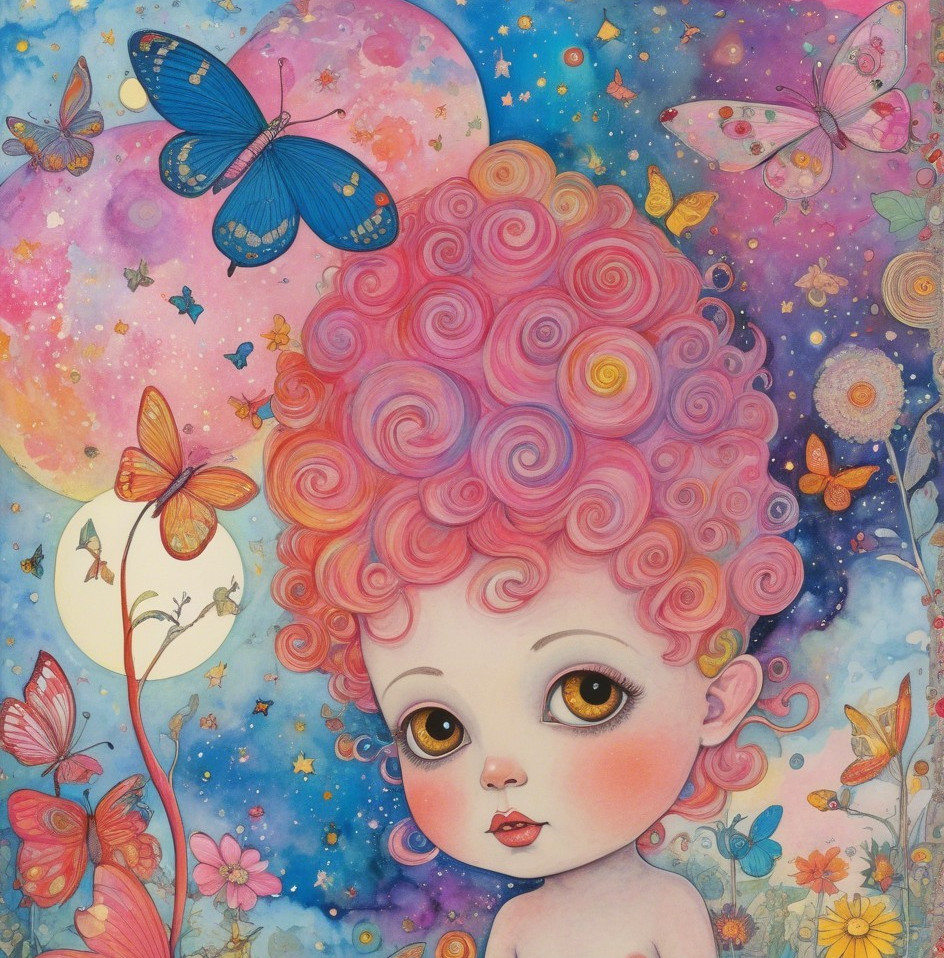 Psychedelic Cartoon Girl in a Whimsical World